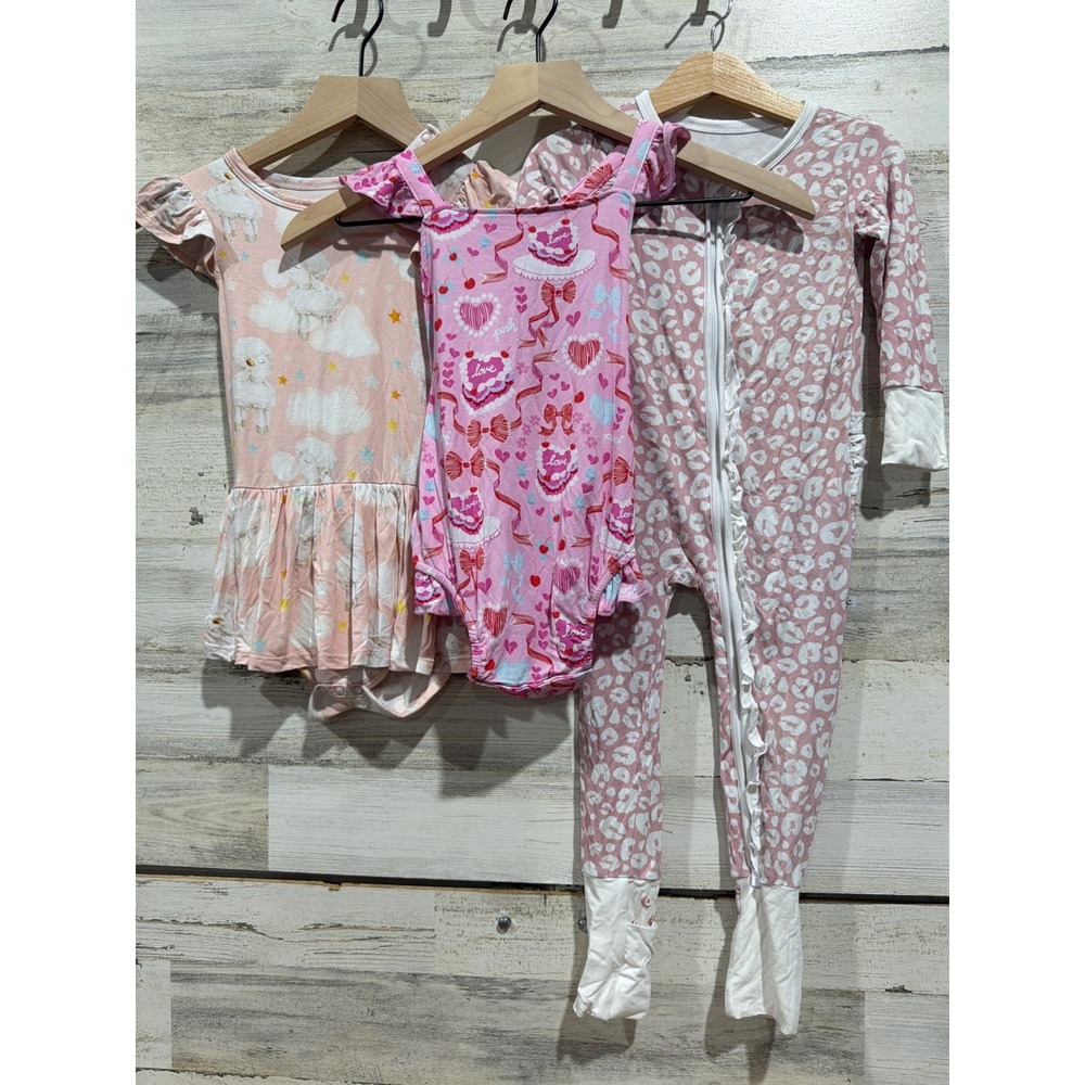 Posh Peanut Snuggle Bums Bundle Girls 2T Pink Leopard Lamb Bamboo EUC
